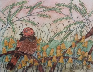 "Finch and mushrooms" by Sandy Spencer Coomer
